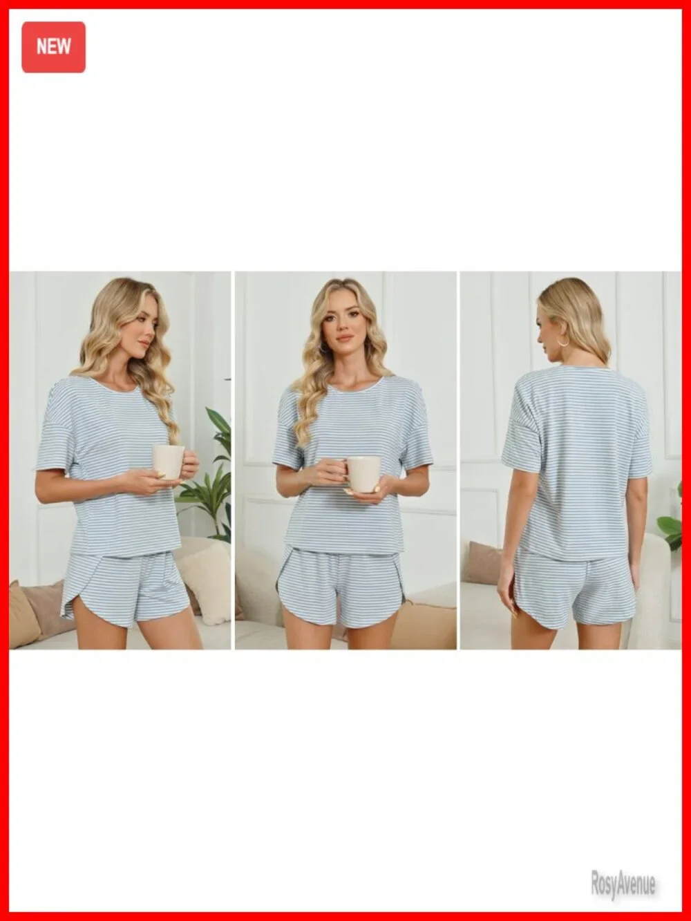 Striped Pajama Set 2 Piece Lounge Matching Short PJ Side Split Sleepwear